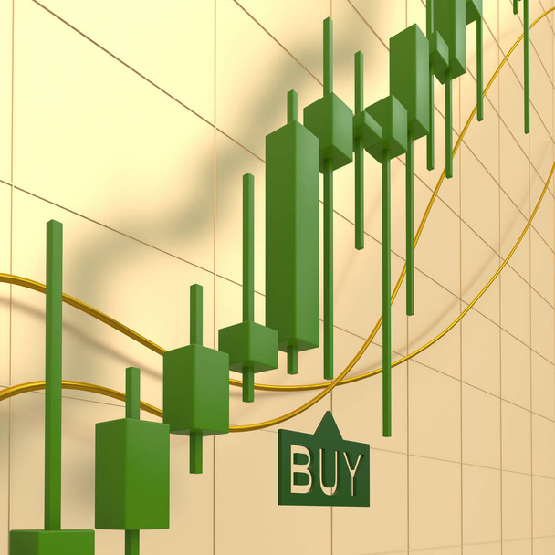 Price chart in the bull market. Uptrend with green candles. Exchange trading. 3D render. - Fotoğraf, Görsel