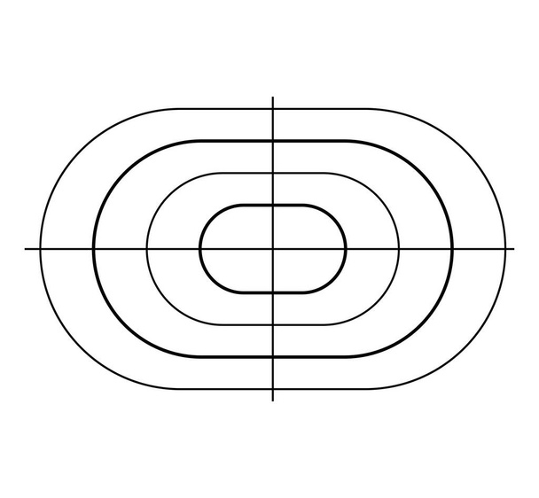 Oval target with crosshair. Line figure with outlined circles and points for hitting training in shooting from firearms and vector bow. - Vector, Imagen