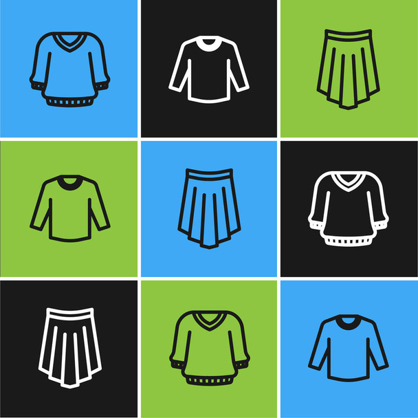 Set line Sweater, Skirt and  icon. Vector - Vector, imagen