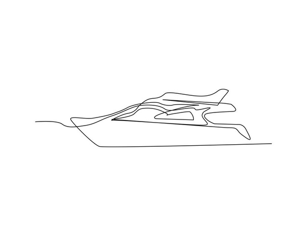 Continuous single line drawing art of Speed boat.  Luxury Yacht line art drawing vector illustration.  - Vecteur, image