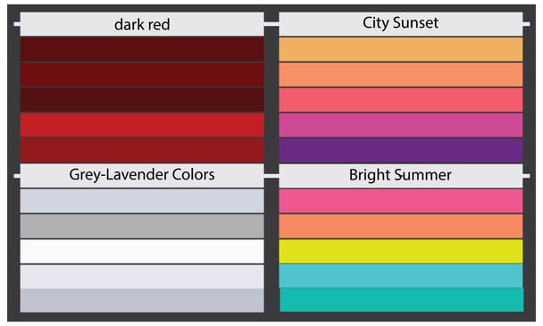 カラーパレットカラーパレットは、デザインまたはビジュアルプロジェクトで使用されるカラーのセットです。これらの色は、団結し、視覚的に魅力的なデザインを作成するために慎重に選択されます. - ベクター画像