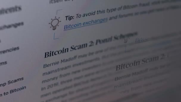 Cryptocurrency scams. Getting informed about bitcoin scams. Bitcoin scam. false bitcoin exchanges. remplacer ellipse effect. - Video, Çekim