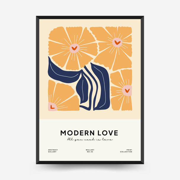 Modern Valentine's day vertical flyer or poster template. Love hand drawn trendy illustration. - Vecteur, image