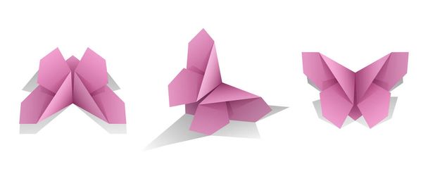 Set of paper butterflies. Origami. Vector illustration. - Vector, imagen