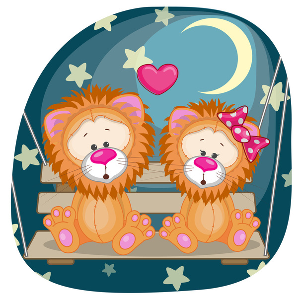 Lovers Lions at night - Вектор, зображення