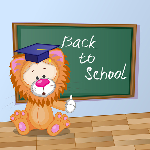 Cartoon Lion escreveu em sala de aula
 - Vetor, Imagem