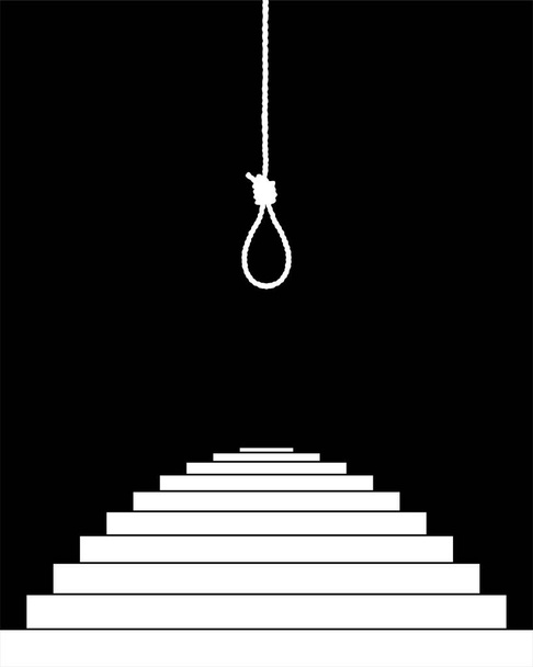 Hanging Rope (Gallows) and Stairway Silhouette. Dramatic, Creepy, Horror, Scary, Mystery, or Spooky Illustration. Illustration for Horror Movie or Halloween Poster Element. Vector Illustration - Vektor, Bild