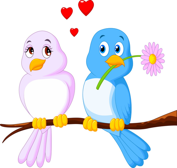 Dibujos animados pareja pájaro en una rama
 - Vector, imagen