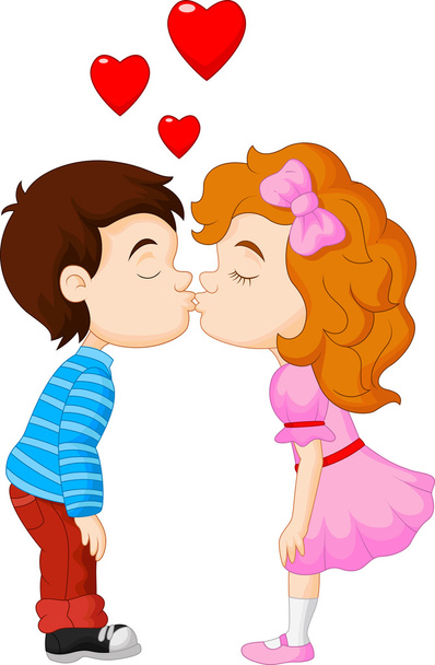 Dibujos animados chico y chica se besan
 - Vector, imagen