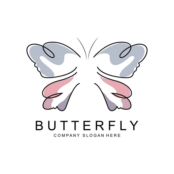 Butterfly Logo Design, Beautiful Flying Animal, Company Brand Icon Illustration, Screen Printing, Salon - Wektor, obraz