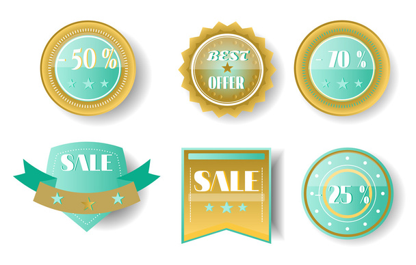 Set of colorful - yellow, blue, brown labels with text Best Offer, Sale - Vector, Image