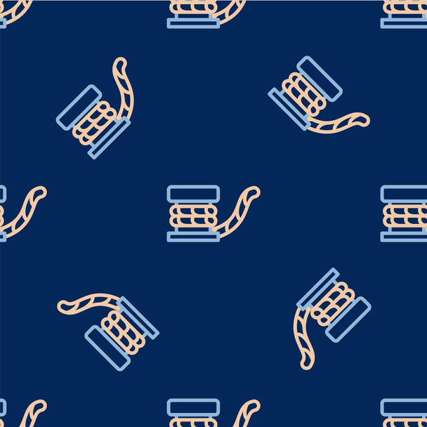 Line Marine bollard with rope tied on pier icon isolated seamless pattern on blue background.  Vector - Vettoriali, immagini