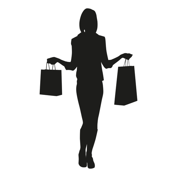 Silueta de mujer con bolsas de compras
 - Vector, imagen