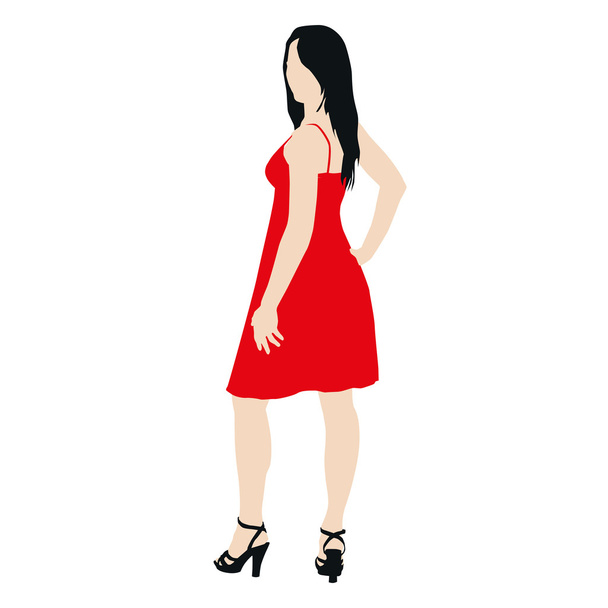 Young slim woman in red dress - Vetor, Imagem