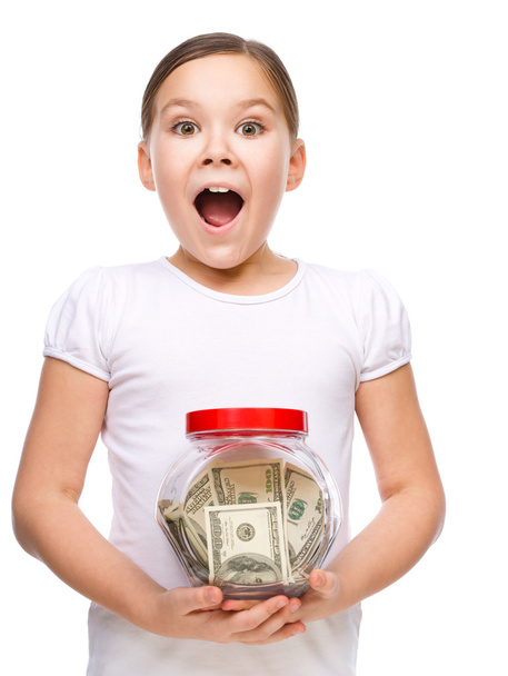Cute girl with dollars - Photo, Image