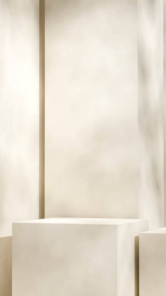 světle mandlové bílé pódium blok v portrétu minimální scéna bílá stěna 3D obraz vykreslit prázdný prostor - Fotografie, Obrázek
