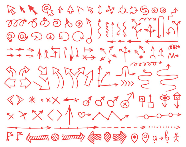 Set of arrows drawn by hand - Vector, Imagen