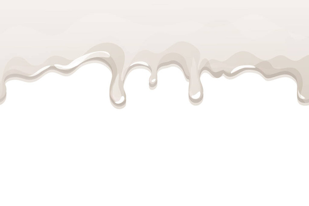Yogurt cream splash texture, dripping, liquid, ice cream or flowing glaze, white chocolate in cartoon style isolated on white background. Drip for dairy product. Vector illustration - Vektör, Görsel