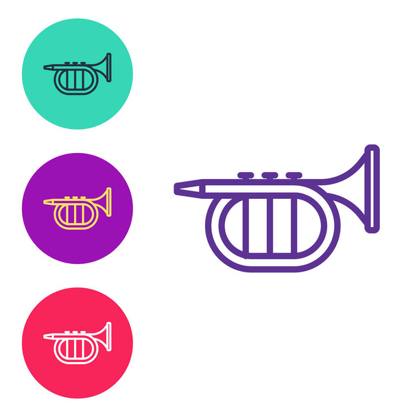 Установить линию Trumpet иконка выделена на белом фоне. Музыкальный инструмент. Набор иконок красочный. Вектор - Вектор,изображение