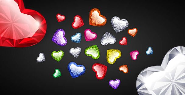 Background with Hearts Gemstones for Romantic Jewelry Projects. Clipart for Valentines Day and love design. - Wektor, obraz