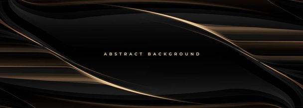 Elegant black and gold wide luxury abstract background with golden lines and ribbons. Vector illustration - Vetor, Imagem