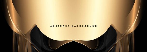 Luxury black and gold wide 3d abstract background. Vector illustration - Vetor, Imagem