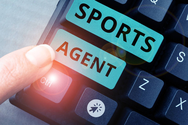 Legenda conceitual Sports Agent, Word Escrito em pessoa gerencia recrutamento para contratar os melhores jogadores esportivos para uma equipe - Foto, Imagem