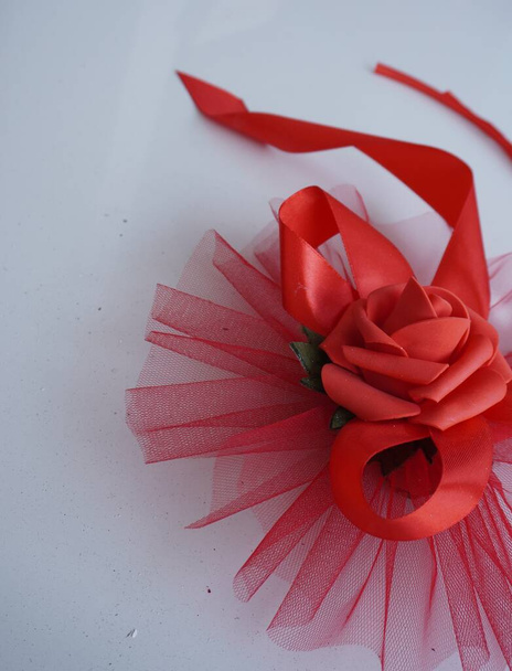 Ribbon Decoration. Several kinds of ribbon decorations prepared for the opening ceremony of a car showroom. - Foto, imagen