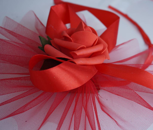 Ribbon Decoration. Several kinds of ribbon decorations prepared for the opening ceremony of a car showroom. - Photo, Image
