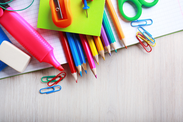 School supplies on desk - Фото, изображение