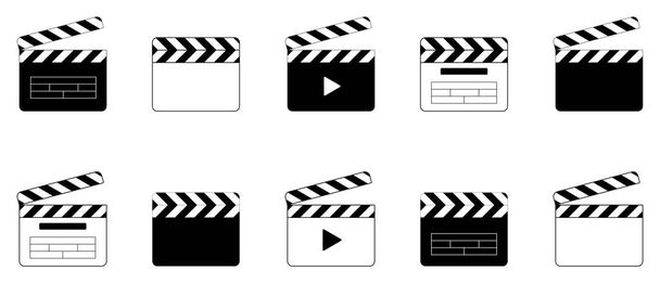Movie Clapper board icon set. Open and closed clapper symbol. Vector illustration - Vector, Imagen