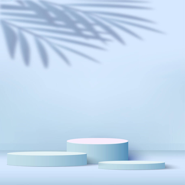 3d blue color podium and minimal blue color wall scene. 3d podium minimal abstract background. Vector illustration - Вектор,изображение