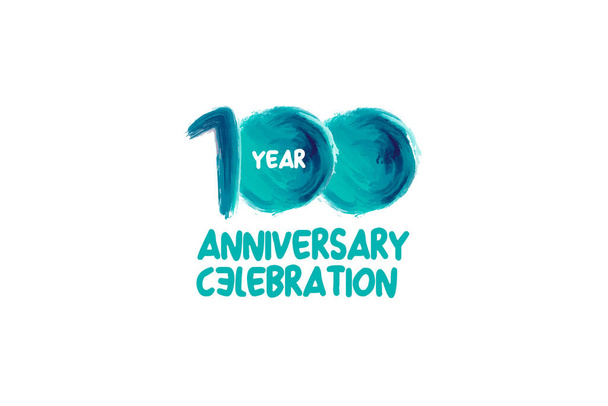 100th, 100 years, 100 years anniversary celebration fun style logotype. anniversary white logo with green blue color isolated on white background, vector design for celebrating event - Wektor, obraz