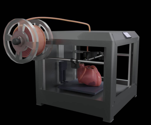 isolated bioprint machine technology is producing human heart organ 3d rendering - Foto, Imagem