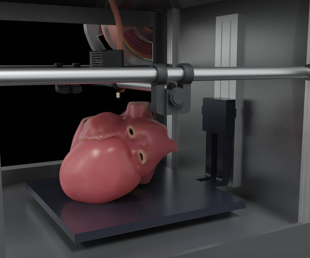 isolated bioprint machine technology is producing human heart organ 3d rendering - Foto, Imagen