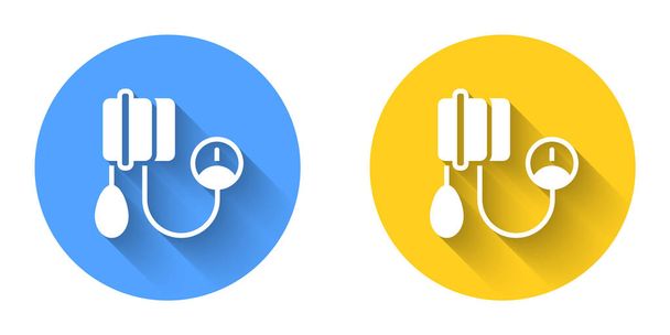 White Blood pressure icon isolated with long shadow background. Circle button. Vector - Vetor, Imagem
