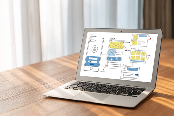 UX UI Design Prozess für modische mobile Anwendung und Website. Kreativer Prototyp von Wireframe für professionelle App-Entwickler . - Foto, Bild
