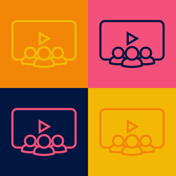 Pop art line Online class icon isolated on color background. Online education concept.  Vector - Vector, Image