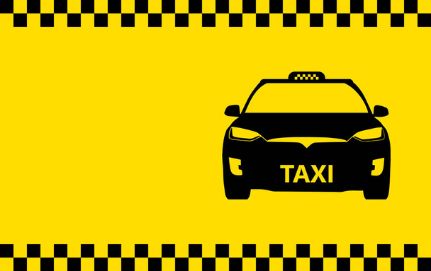 Διανυσματική διάταξη επαγγελματικής κάρτας με αυτοκίνητο ταξί. Σχεδιασμός για τη διαφήμιση μιας υπηρεσίας ταξί. Προσαρμόζεται για αφίσα, φυλλάδιο, banner ή μέσα κοινωνικής δικτύωσης - Διάνυσμα, εικόνα