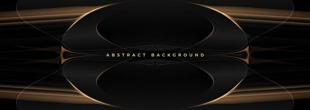 Black and gold luxury abstract background. Luxury wide horizontal banner with golden decoration, lines and shapes. Vector illustration - Vetor, Imagem