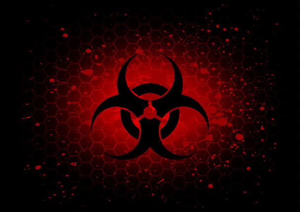 Símbolo de peligro biológico abstracto fondo rojo oscuro
 - Vector, imagen