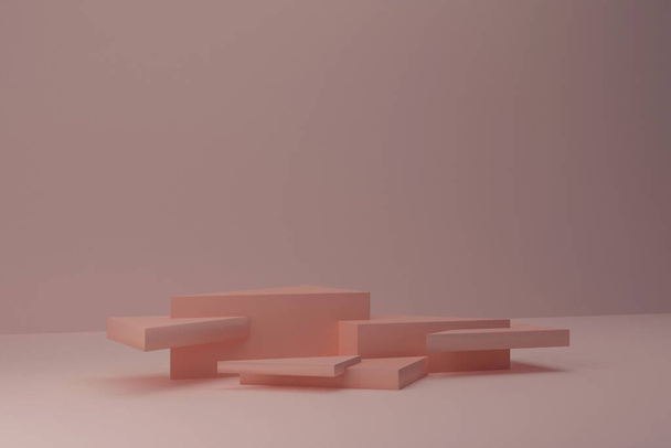 Fondo abstracto, escena simulada con podios prismáticos beige-rosados sobre fondo beige-rosado. renderizado 3d. - Foto, Imagen