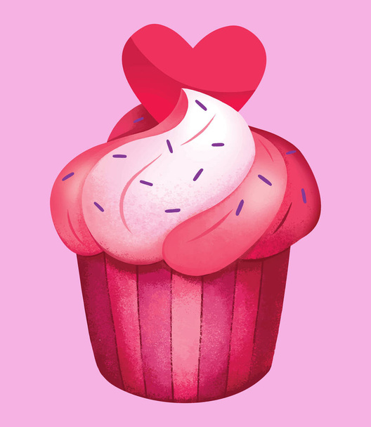 Valentines day pink cupcake with heart on it vector illustration and clipart - Vektör, Görsel