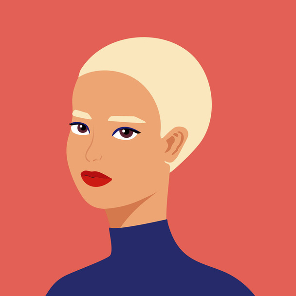 Portrait of a beautiful half turn woman. Young blonde girl with short hair. Fashion and beauty. Female. Avatar for social networks. Bright art. Flat style - Vector, afbeelding