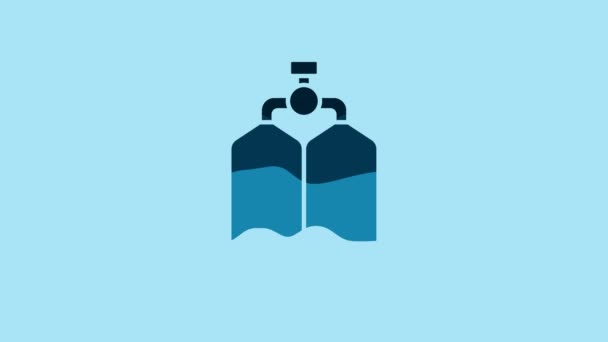 Blue Aqualung icon isolated on blue background. Oxygen tank for diver. Diving equipment. Extreme sport. Diving underwater equipment. 4K Video motion graphic animation . - Felvétel, videó
