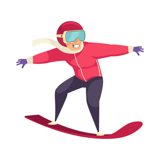 Snowboarding man on white background flat vector illustration - Διάνυσμα, εικόνα