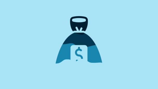 Blue Money bag icon isolated on blue background. Dollar or USD symbol. Cash Banking currency sign. 4K Video motion graphic animation . - Materiał filmowy, wideo