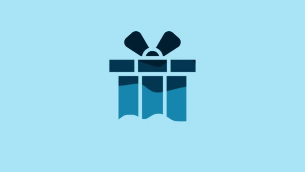Иконка голубой подарочной коробки на синем фоне. С Рождеством и Новым годом. Видеографическая анимация 4K . - Кадры, видео