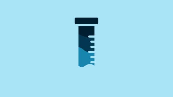Blue Test tube and flask chemical laboratory test icon isolated on blue background. Laboratory glassware sign. 4K Video motion graphic animation . - Felvétel, videó