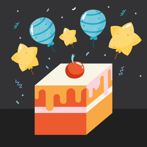 pudding with balloons helium icons - Vektor, kép